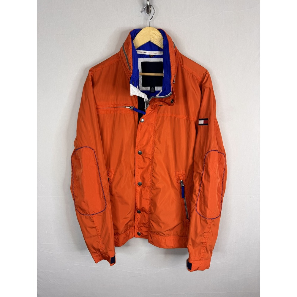 Tommy Hilfiger Performance Sailing Gear Jacket Orange Blue Mens XL‎ Zip VTG 90s